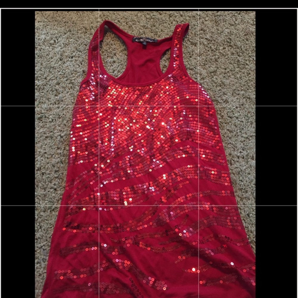 Red sequence tank top